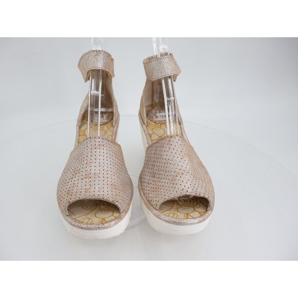 Fly London Women Yake Sandal Size 37 6 Pearl Leather Slingback Wedge Platform - Picture 3 of 13